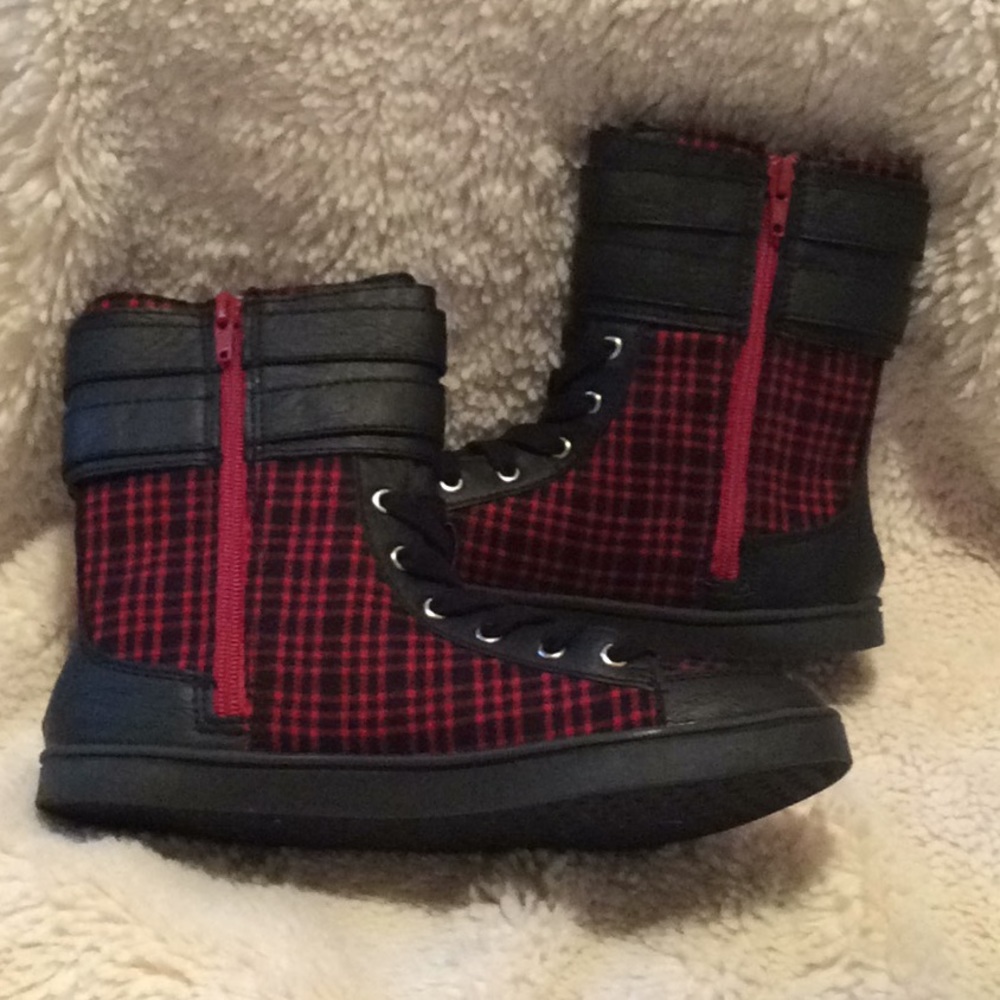 Unleashed Red and Black Plaid Booties.